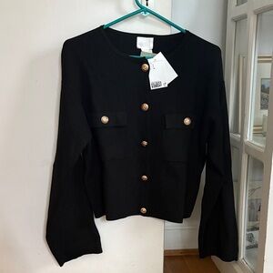 H&M Black Sweater Knit Top with Gold Buttons NWT Small